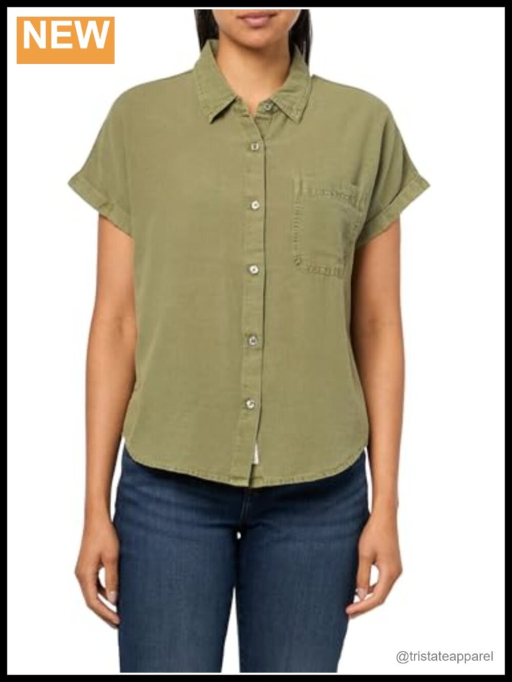 Women's Cotton Button-Down Shirt Rolled Sleeve Regular Fit Spring